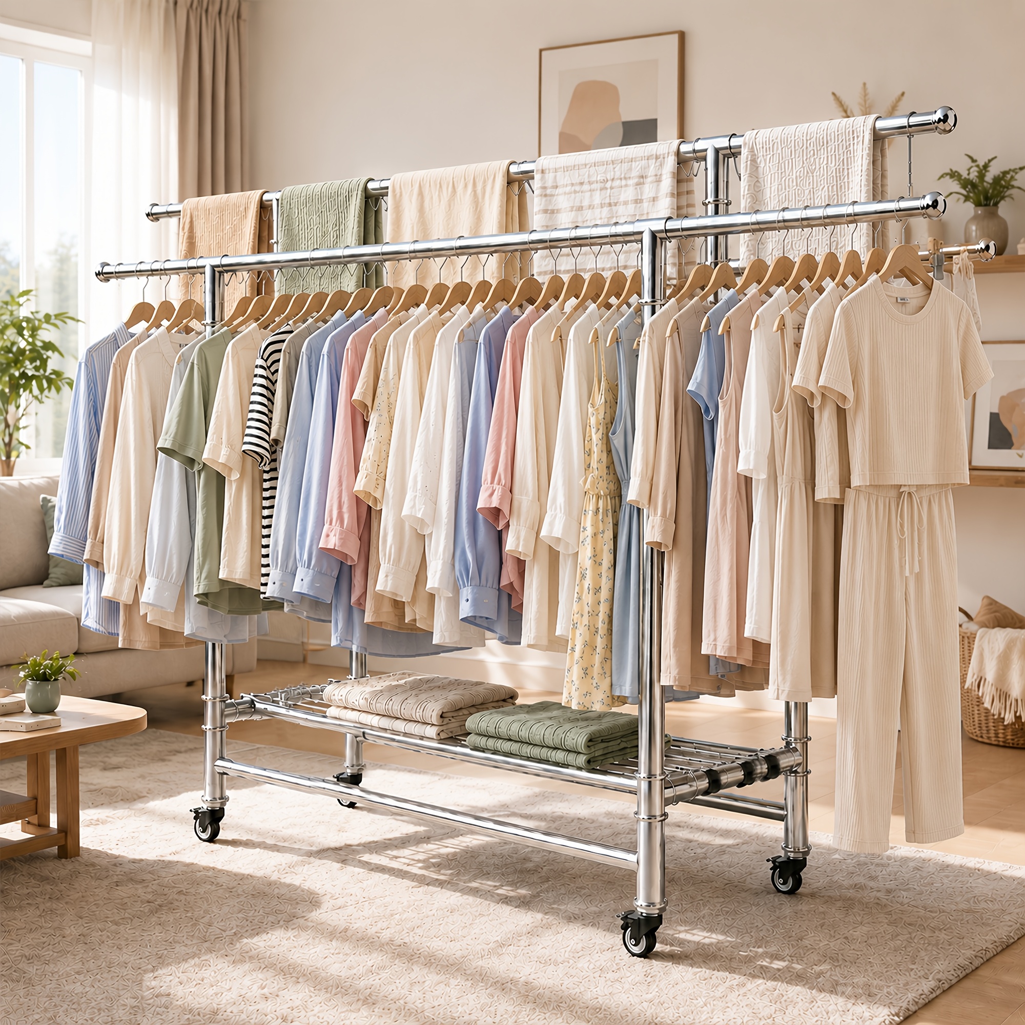 3 Foldable Drying Racks, Adjustable Clothes Racks, Mobile Drying Racks With Wheels, Easy-to-fold Storage Garment Organizers, Suitable For Multiple Such As Bedrooms, , And Courtyards