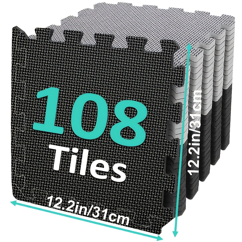 108 Eva | Interlocking Mats, 12.2'' X 12.2'' Play & Workout Mat, Puzzle Exercise Mat, Gym Floor Mat For Home Workout Equipment, And Grey