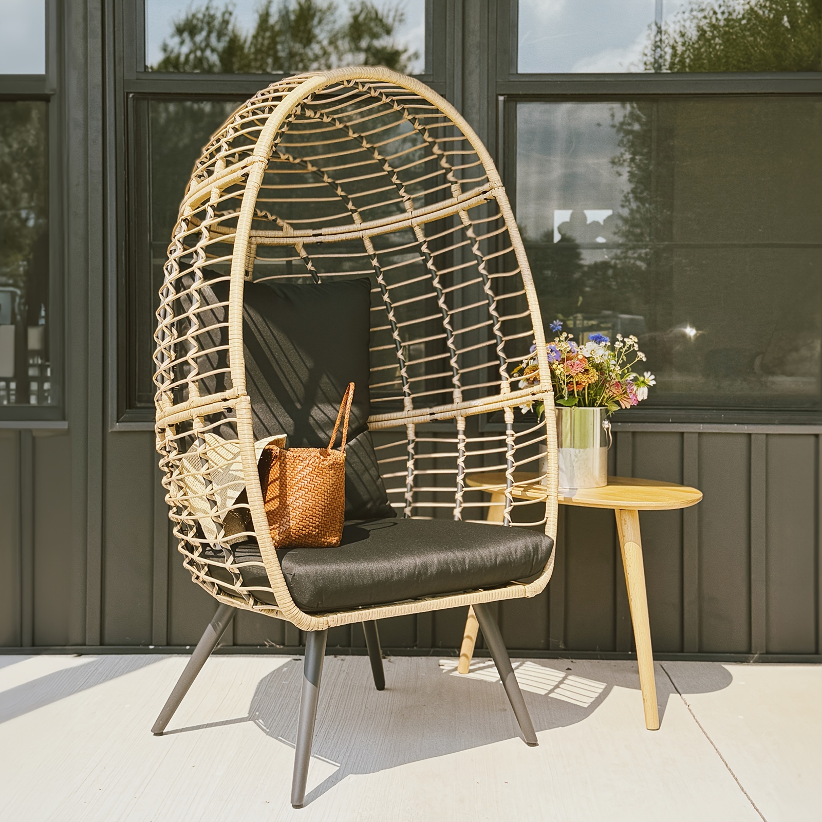 

Wicker Egg Chair, Indoor Outdoor Pe Rattan Lounge Large Egg Chair With Stand And Cushions For Patio, Garden, Backyard, Living Room, Bedroom, Balcony