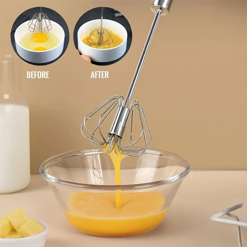 Batidor de huevos semiautomático 1/3, batidor de huevos manual de acero inoxidable, mezclador de crema autorrrotatorio, gadget de cocina, herramienta para huevos