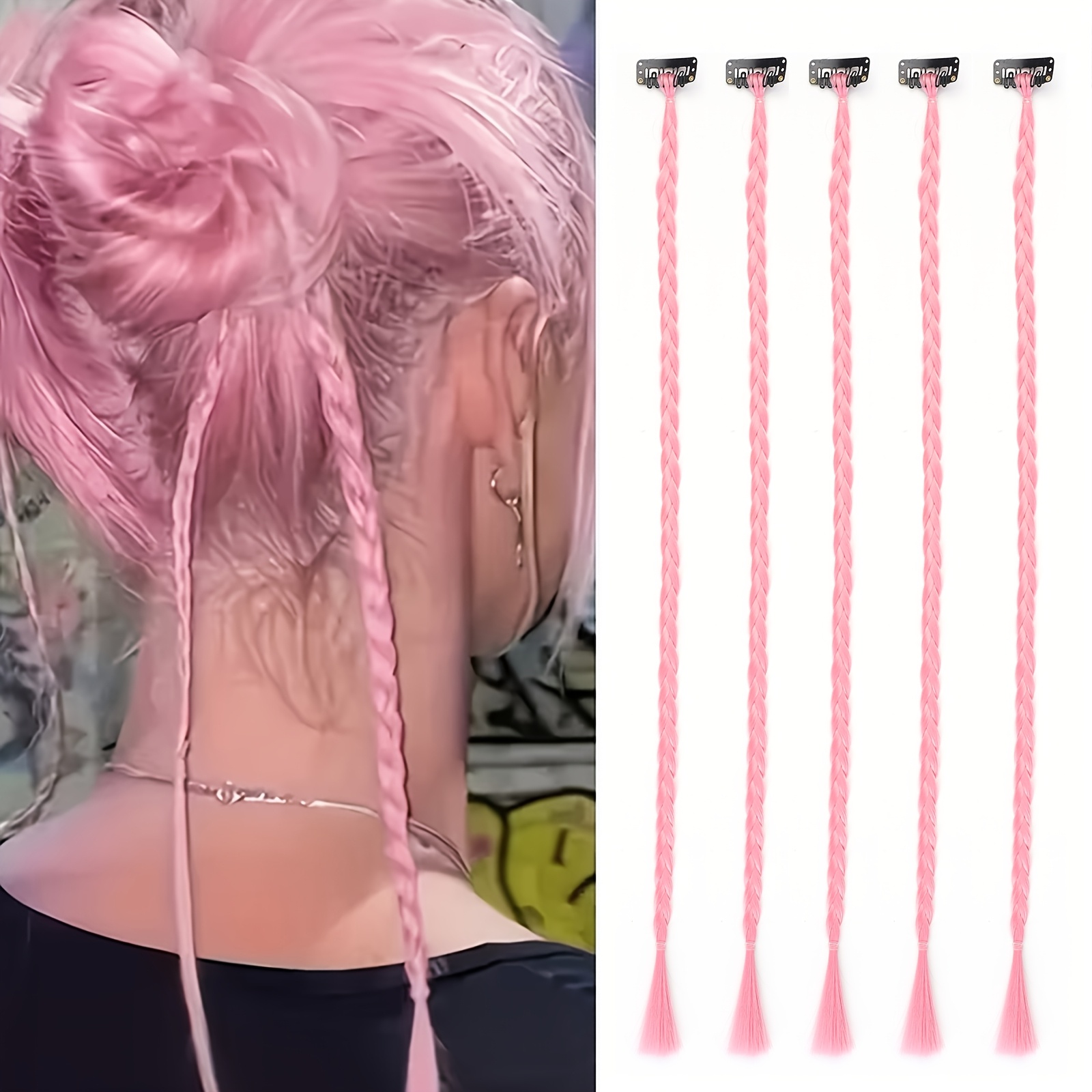 TEMU 20 pouces 5pcs/ Crochet à Clip pour Femmes, Extensions de Cheveux pour Frange, de Boxe Y2K, Postiches Queue de Cheval, Fibre Haute Température,