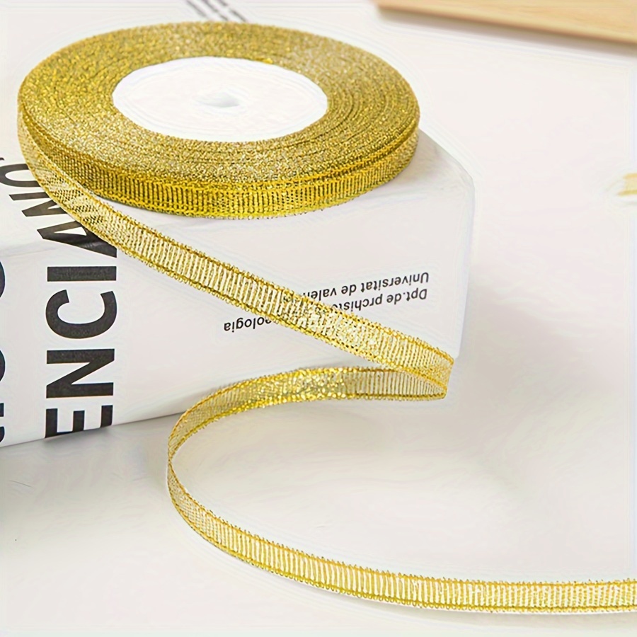 

Sparkling Metallic Ribbon For Gift Wrapping - Shiny Fabric Decorative Tape For Christmas, Baking, Cake Box Embellishments - Golden Color, 2250cm Length (1 Roll)