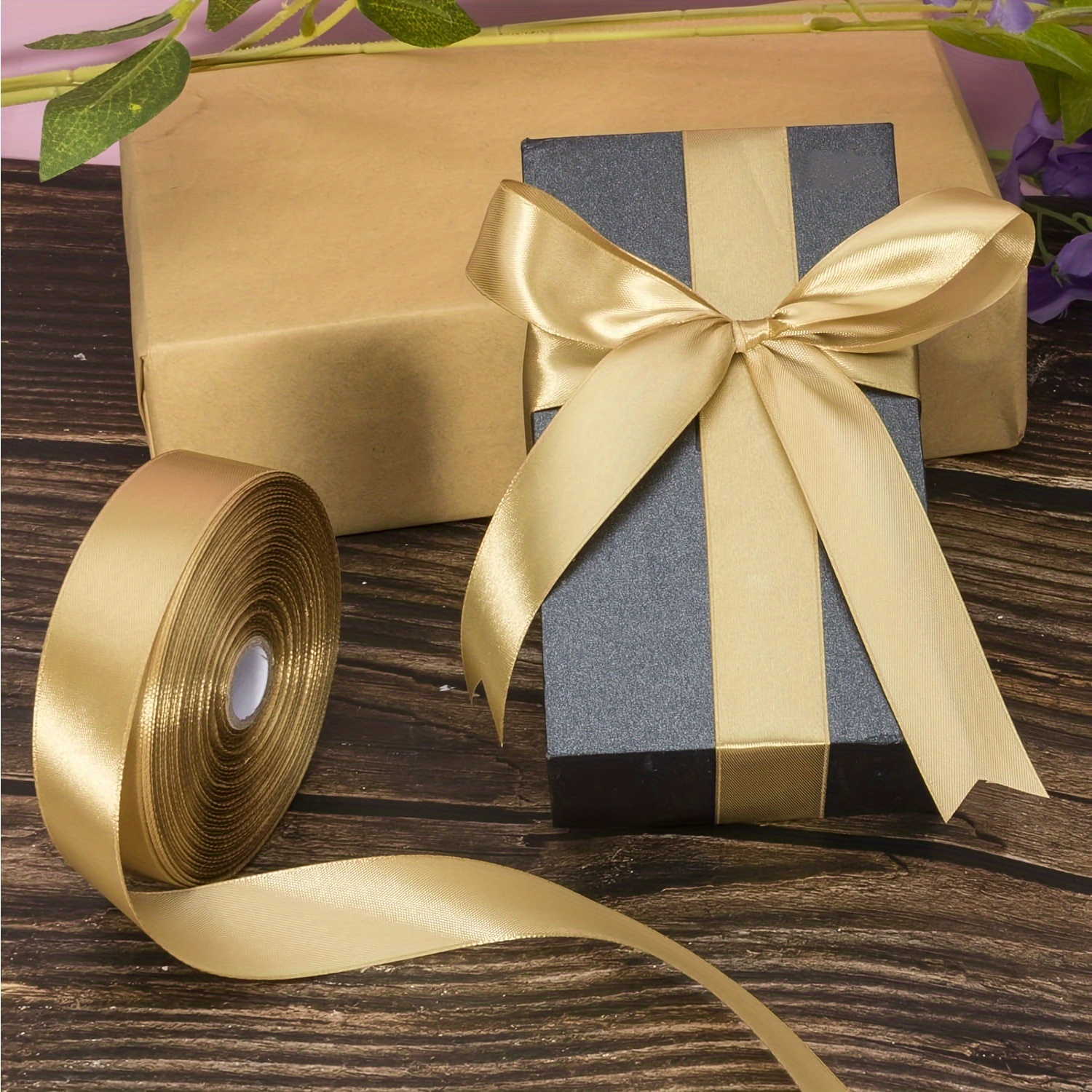 

Champagne Golden Satin Ribbon, 25 Yards - Gift Wrapping, Floral Arrangements & Wedding Decor