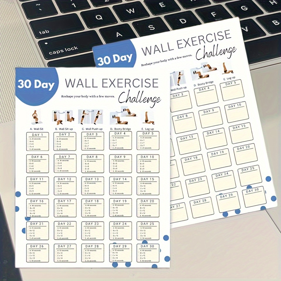 

30-day Wall Exercise Challenge: Workout & , Waterproof Pilates Fitness Guide, 11x14" , 1set