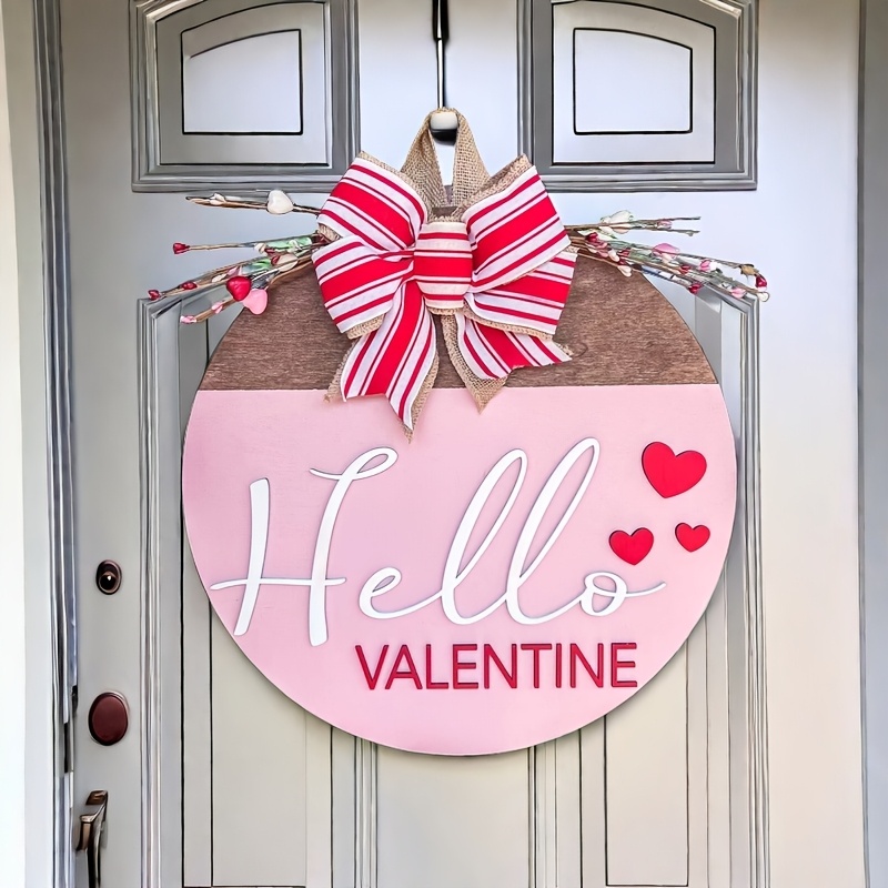 

Valentine's Day Love Heart Wreath - Elegant Wood Door Hanger & Outdoor Decor, No Power Needed