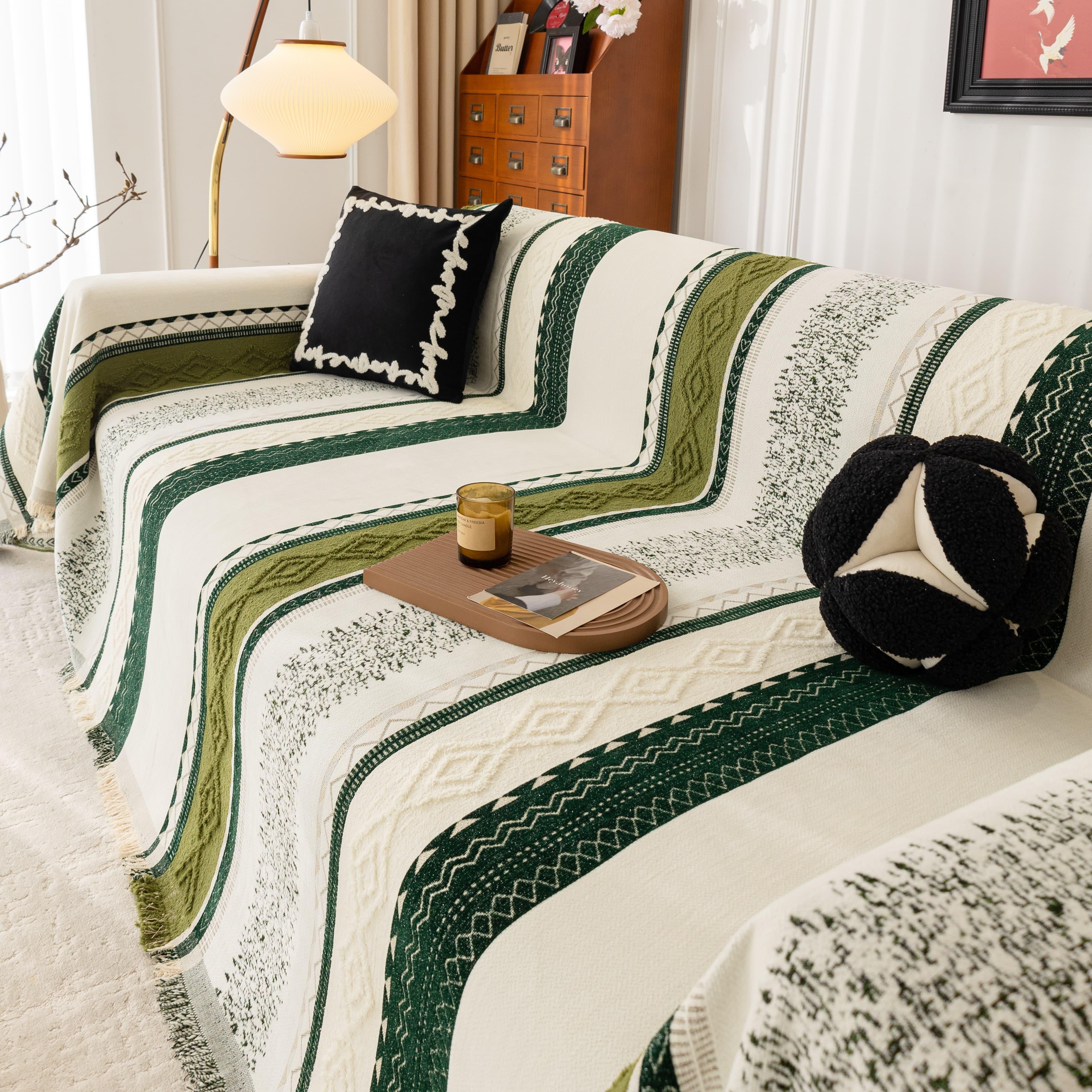 TEMU 1pc Modern Geometric Chenille Sofa Cover - Pet-friendly Anti-slip Couch Cover With Fringed Trim, Machine Washable For 1-4 Seater Sofas, Use In