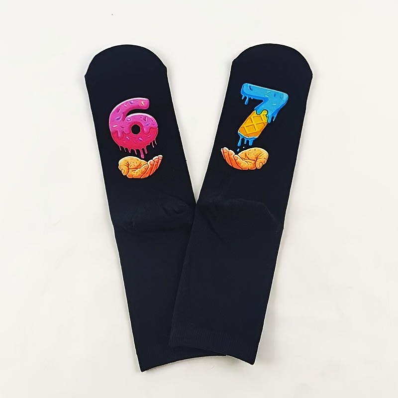 Image of Cute Digital Socks With Heat Transfer Printing, Featuring Creative Patterns. Stylish Mid-calf Socks For Couples, Comfortable And Breathable, Soft And Cozy, Moisture-wicking, Sweat-resistant