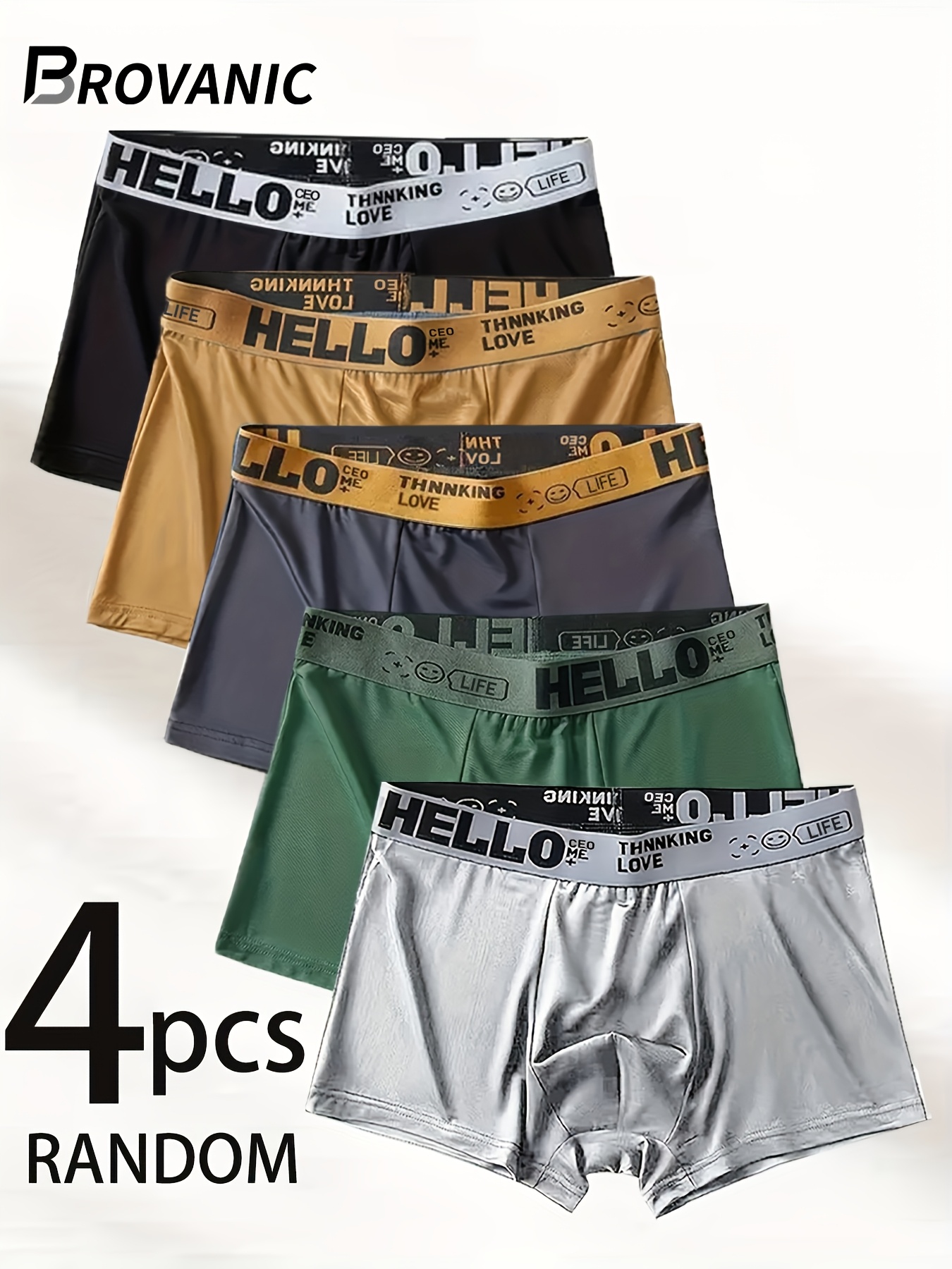 random brovanic 4pcs men   s boxer briefs fashionable hello letter waistband boxer trunks casual sport underwear