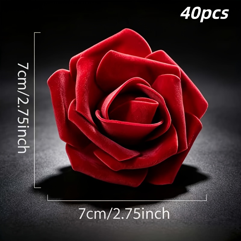 TEMU 40 Exquisite Valentine's Day Artificial Rose Heads, Faux Rose Foam Flower Heads, Wine Red Roses, Suitable For Diy Home Wedding Decorations,