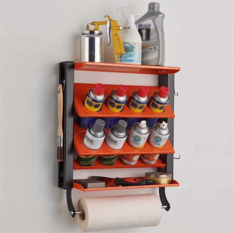 TEMU Organisateur mural en métal robuste pour aérosols avec rangement à 8 emplacements et 2 étagères - Étagère d'atelier de garage résistante, design