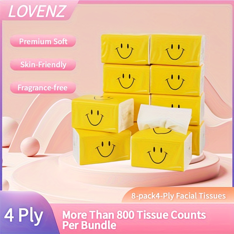 TEMU 8-pack 4-ply Facial Tissues: & Skin-friendly, Fragrance-free; Absorbent Tissue; Family, Travel, Car, Office And Party;tissue Refills; Napkins