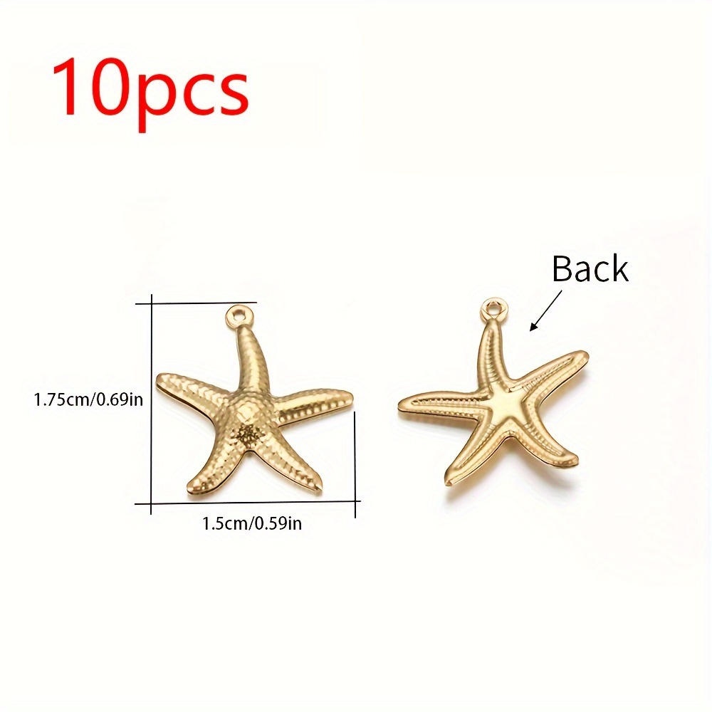 10pcs Golden/steel Stainless Steel Shell/starfish Pendant Diy Beach Vacation Necklace Bracelet Anklet Jewelry Accessories Material