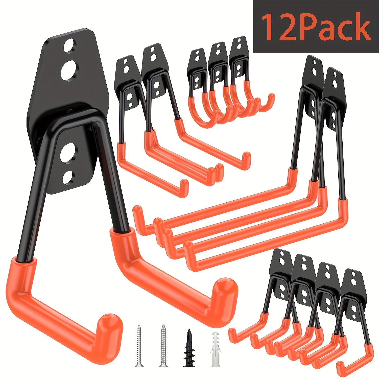 

12pcs Garage Hooks, Heavy Duty, Utility Steel, Storage Hooks, Wall Mount, Organize Power Tools, Ladders, Bulk Items, Bicycles, Ropes And More Equipment