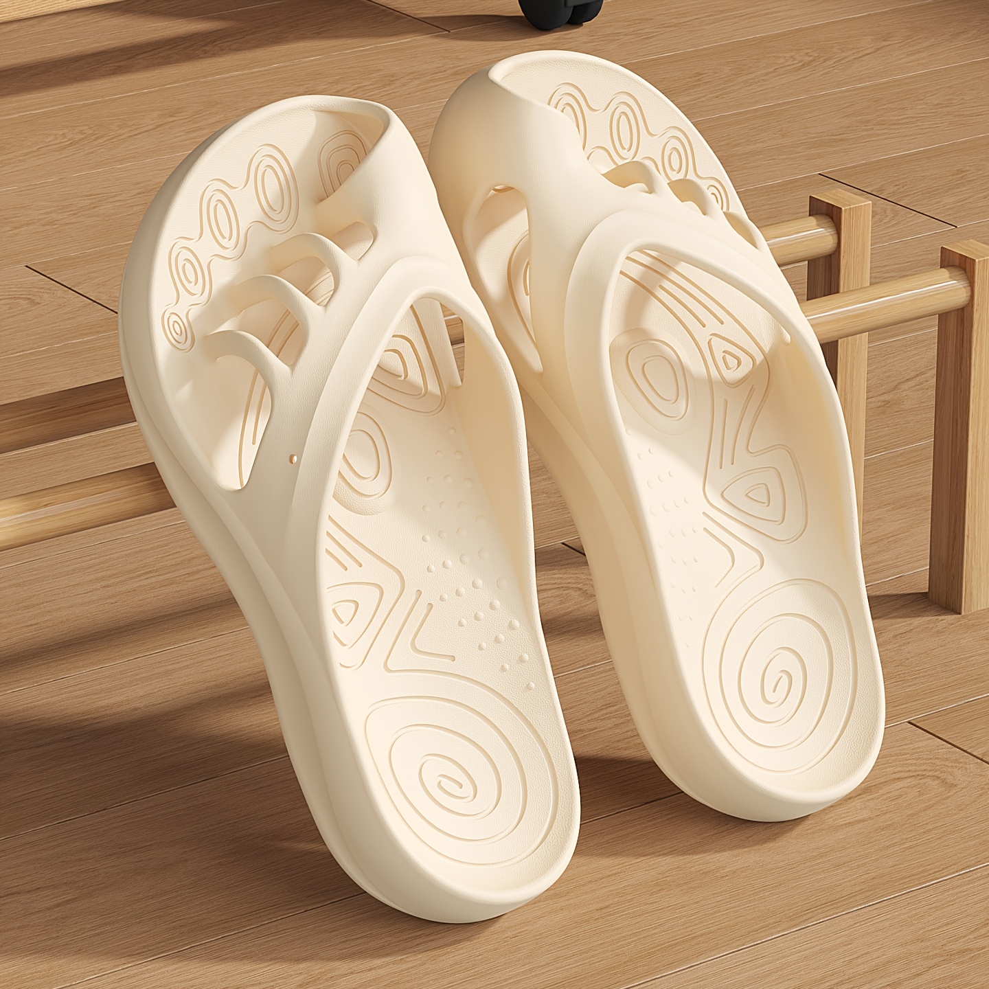 TEMU Women's Thick-soled Indoor Slippers, Outdoor Beach Slides, Home Shower Breathable Toe-post Casual Slides, Wear Comfortable Slippers, Women Shoes