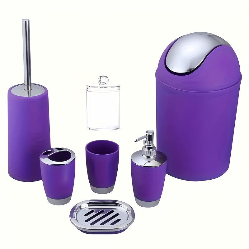 TEMU New 6pcs Bathroom Accessory Set With Trash Can, Toilet Brush, Lotion Dispenser, Soap Dish, Mouthwash Cup & Toothbrush Holder Can Housewarming