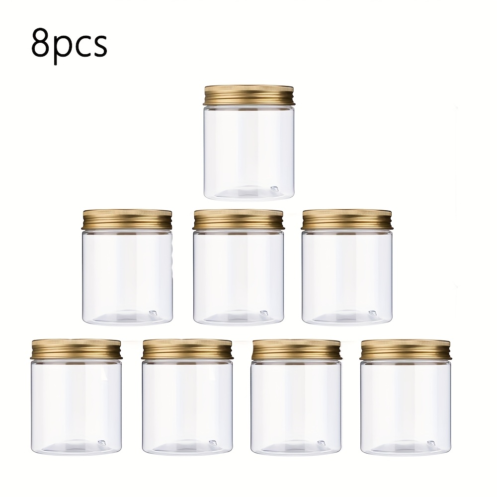 TEMU 4/6/8 Pack 250ml Clear Plastic Jars With Lids, Refillable Cosmetics, Lotions, Golden Empty Round Jars With Lids