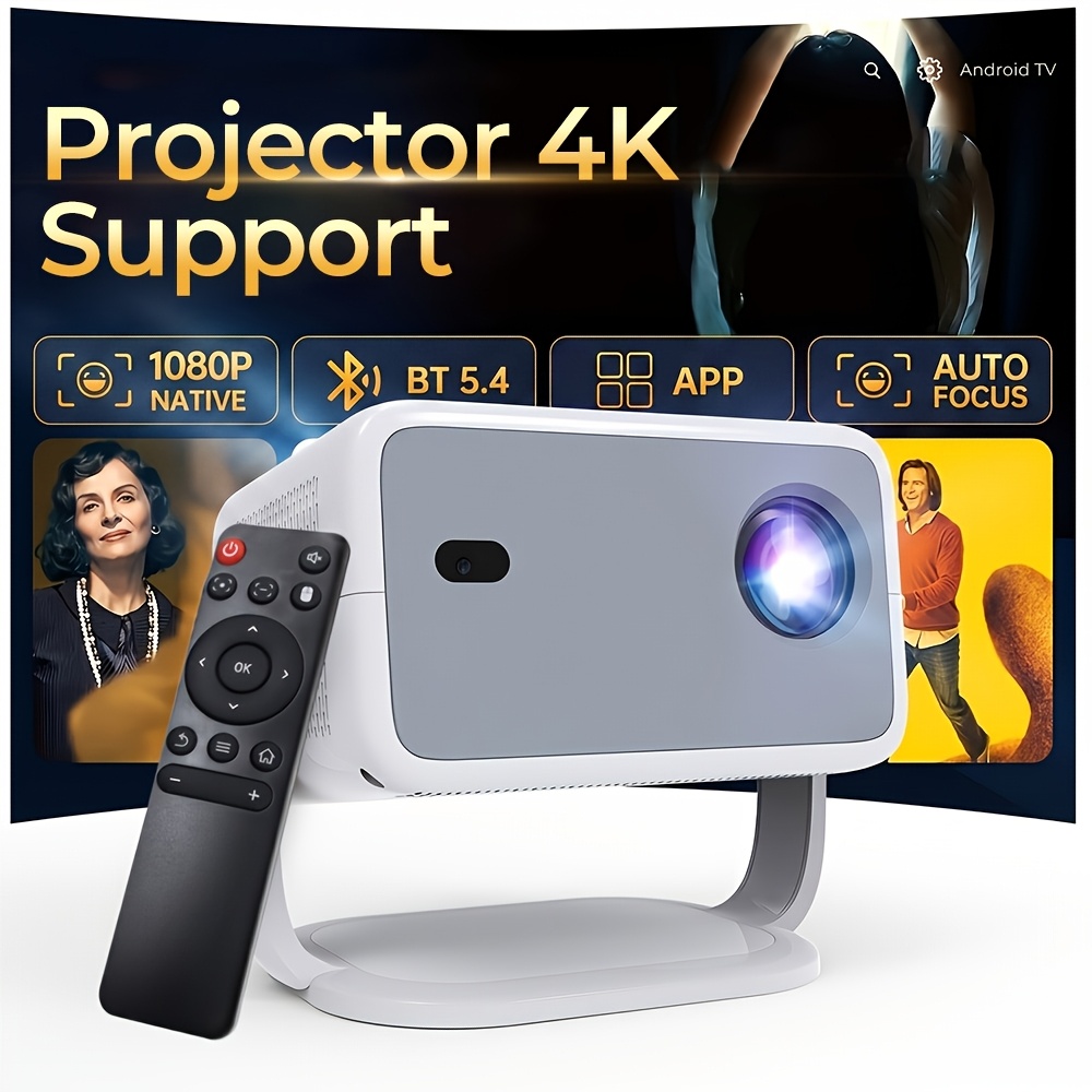 Image of 14 Mini Projector With 4k Support, Smart Projector With Wifi6 And Bt5.4, 880ansi, Auto Focus & Keystone, Obstacle Avoidance, 1080p Portable Movie Proyector, For Home Indoor Use