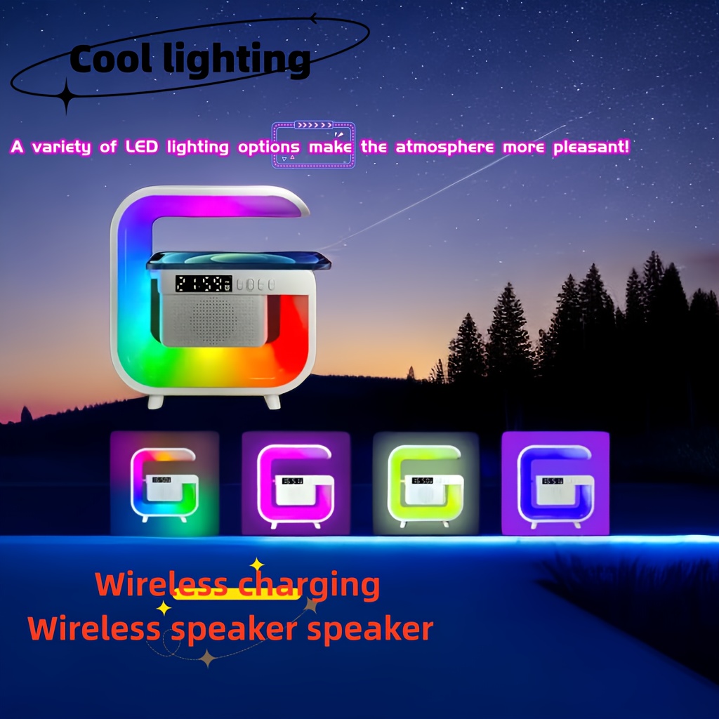 

1pc Multi-functional Wireless Charging, Music Desk Lamp, Colorful Led Light, Colorful Led Light, Wireless Charging With Wireless Speaker Player And Alarm Clock Function, Comb Display, Ambient Light