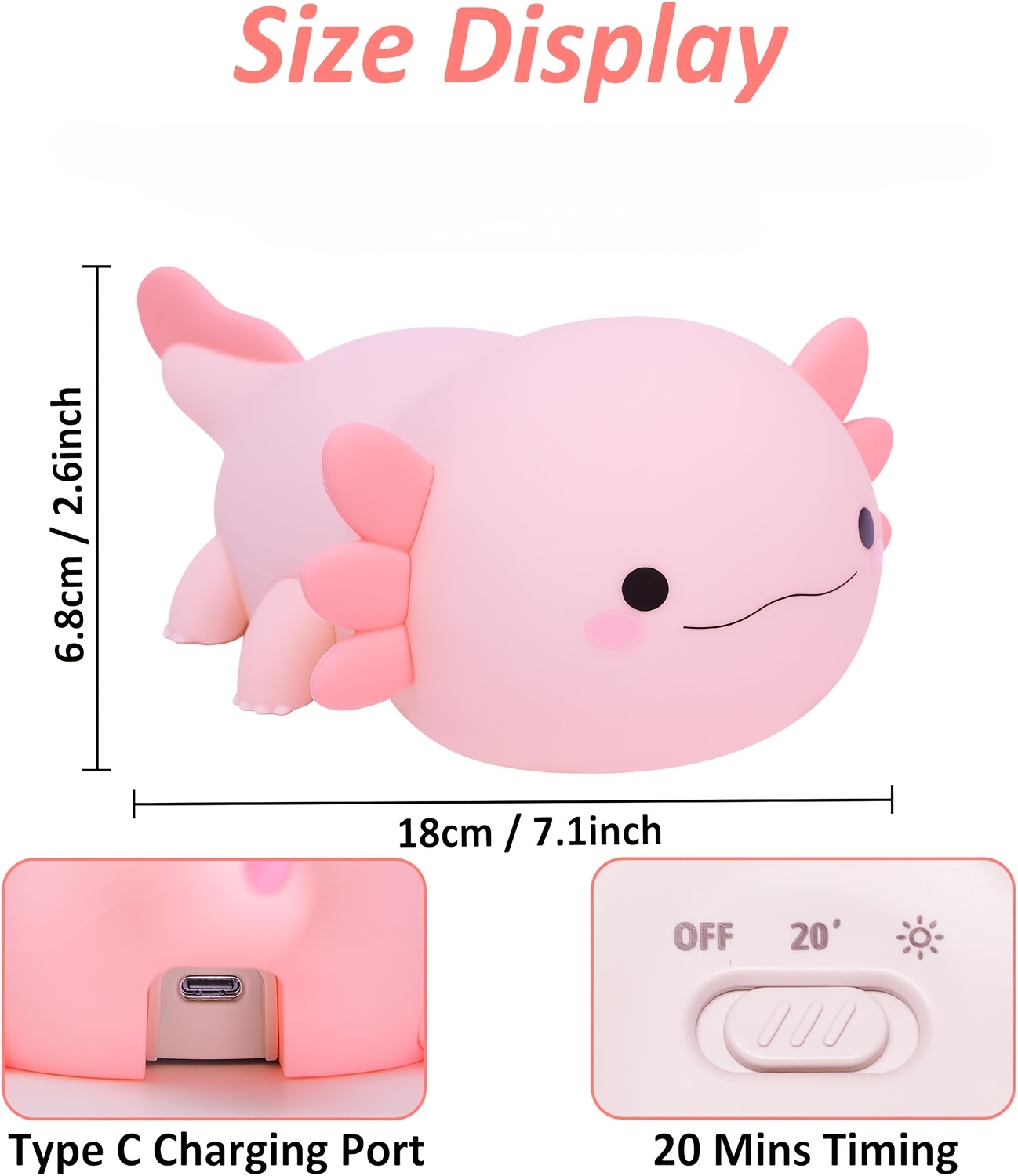 cute cartoon axolotl night   controlled with timer function and usb charging desk lamp bedroom living room dining room desk decoration led lights christmas and birthday gifts office lamp computer desk lamp gift ideas bedroom lighting whimsical lighting   design plastic construction rubber base room decor gifts Product details 2