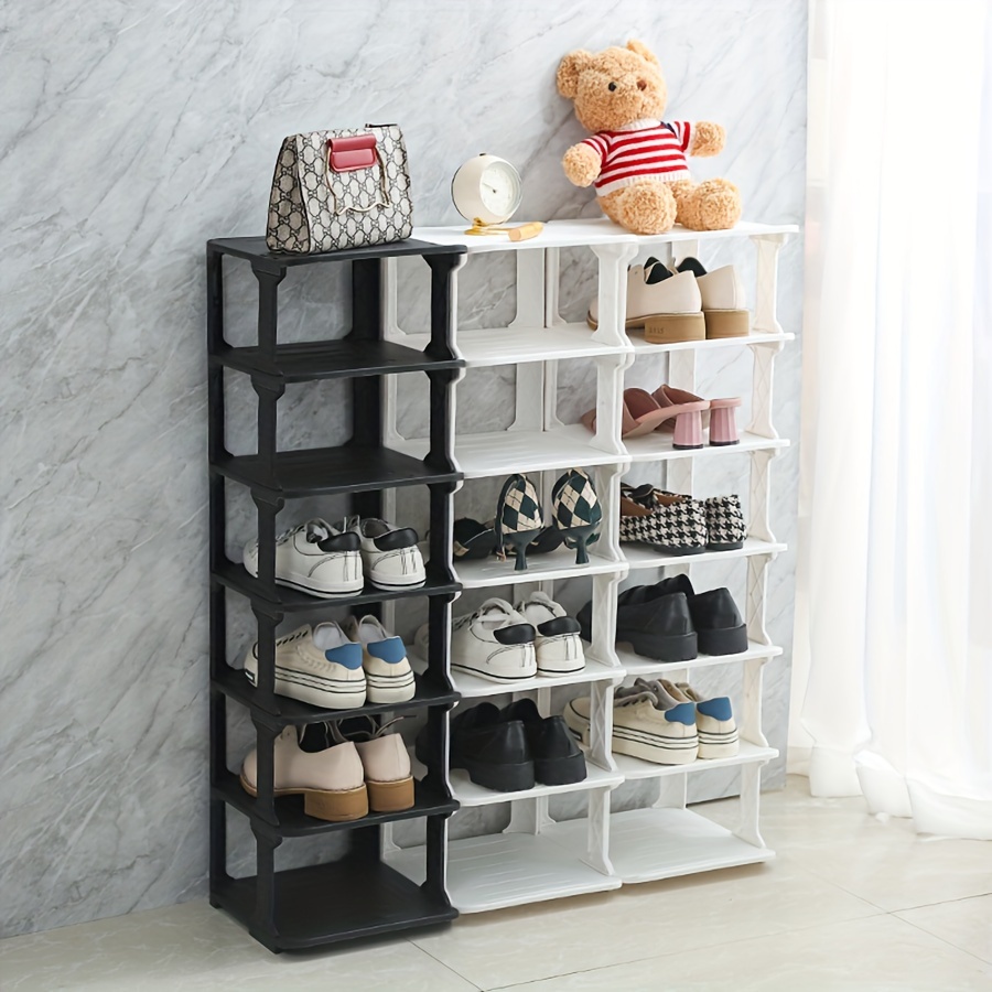 

1pc Multi-layer Shoe Rack, Free Combination, Detachable, Plastic Material, Simple Style, White And Black Optional, Suitable For Entry Doorway, Dorm, Living Room, Bedroom