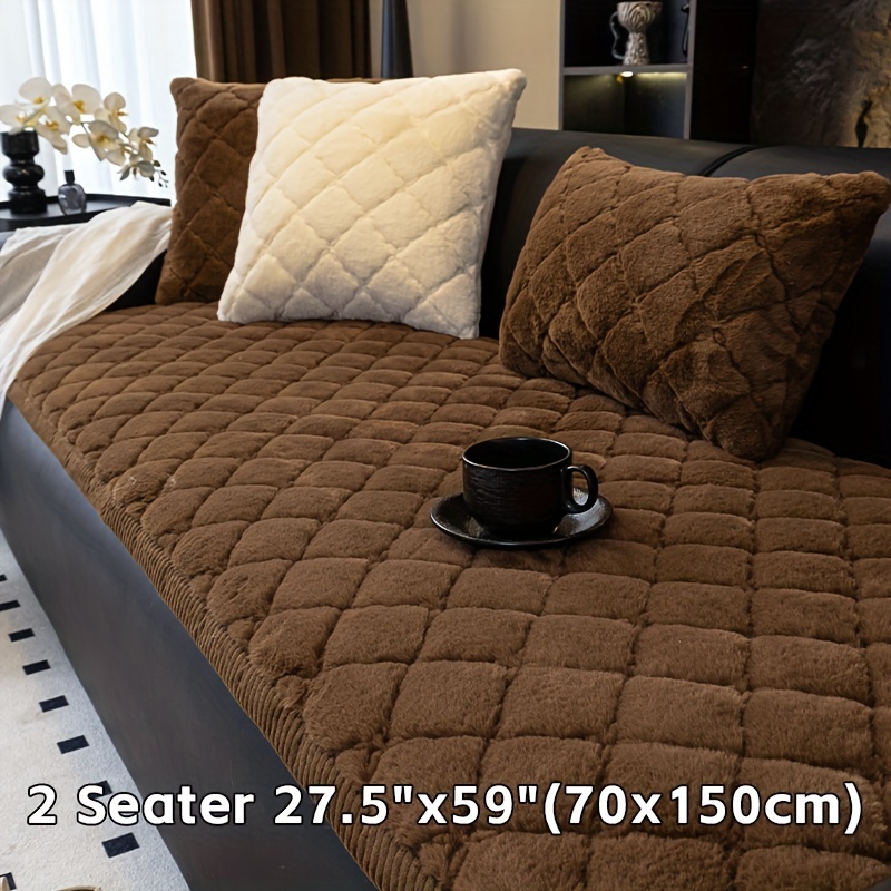TEMU 1pc Plush Thick Faux Rabbit Sofa Cover, Pet-friendly, Machine Washable, Non-slip Sofa Protector, Warm Sofa Cover Suitable For Bedroom, Office,