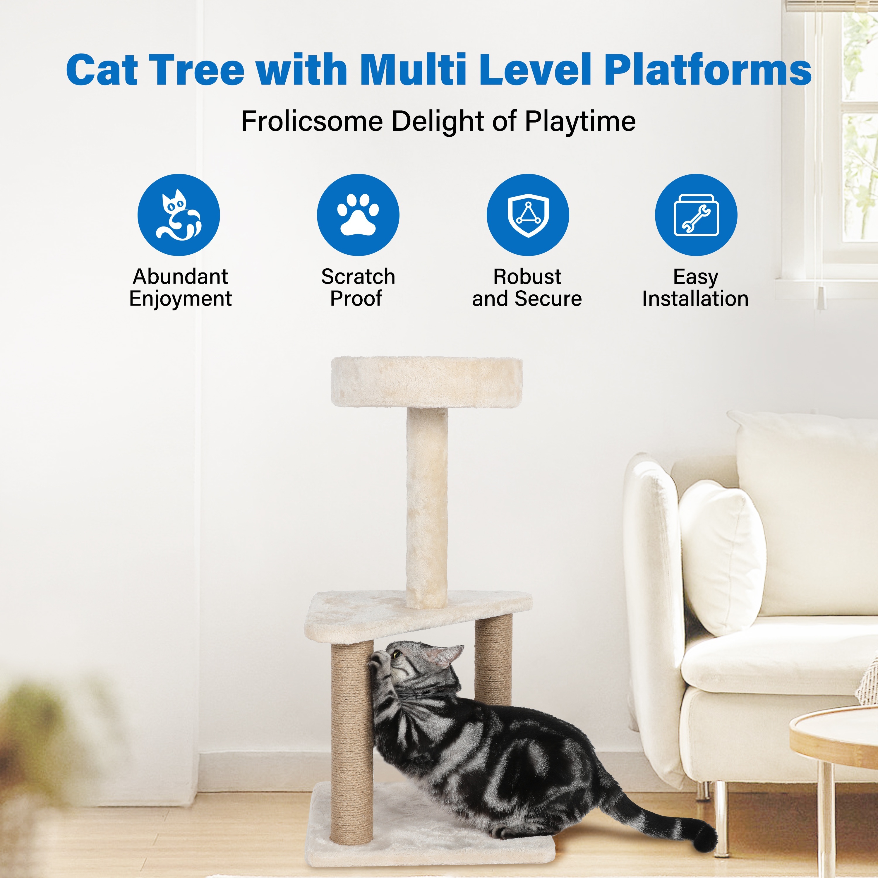 

Cat Tree With Sisal Covered Scratching Post, 31.8 Inches Cat Tower With Plush Perchesfor Indoor Cats, 15.7 X 31.8 Inches, Furniture Protect, Beige (31.8"+3 Layer)