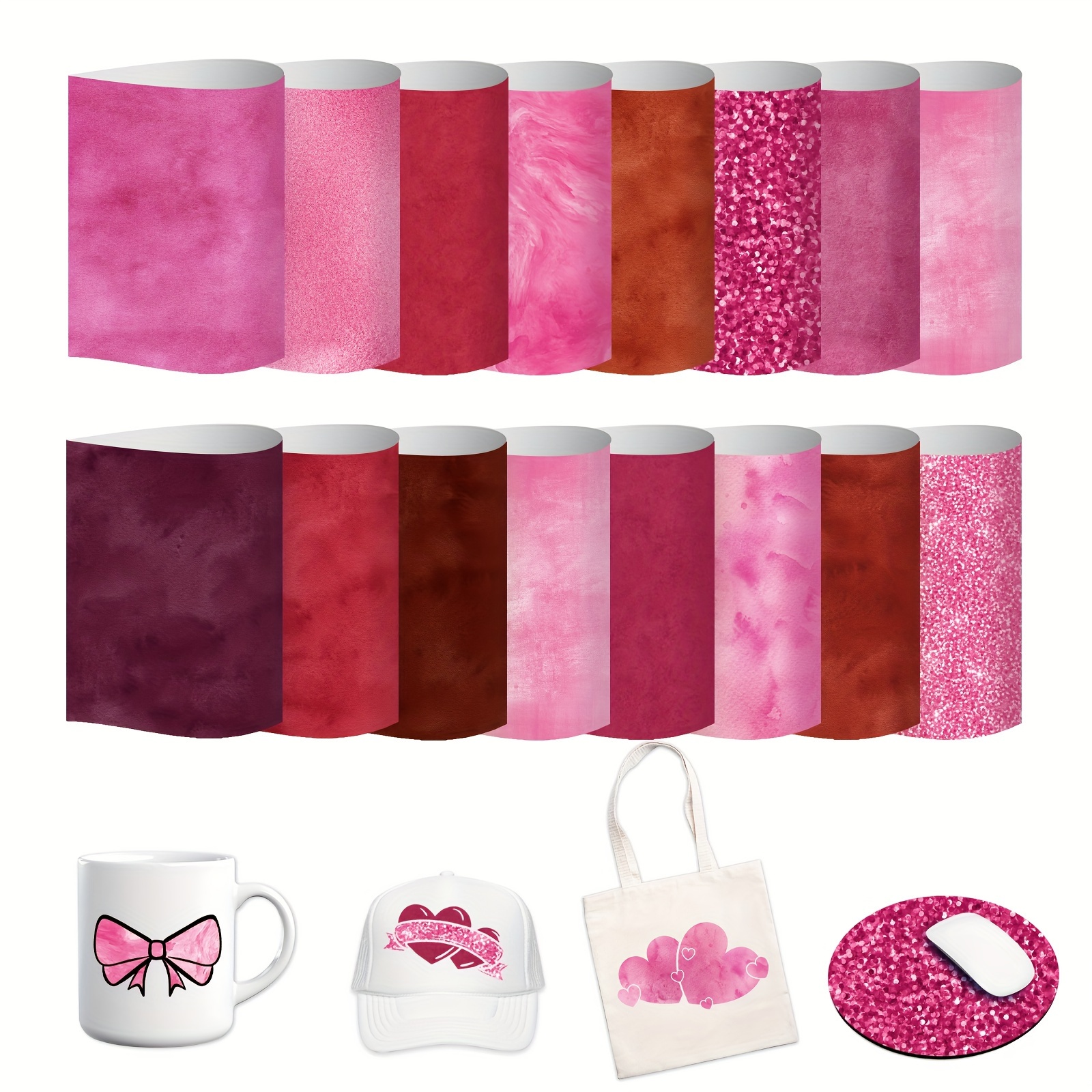 

Pink Textured Infusible Sublimation Sheets- 16 Sheets 12"x9.8" Infusible Transfer Sheets Transfer Paper For Diy Compatible