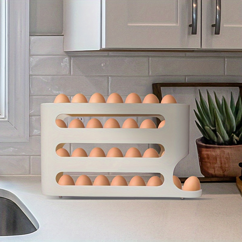 

Material 4-tier Sliding Egg Storage Container, Large Capacity Automatic Rolling Egg Organizer For Refrigerator Side Door, Space-saving Kitchen Egg Holder Box