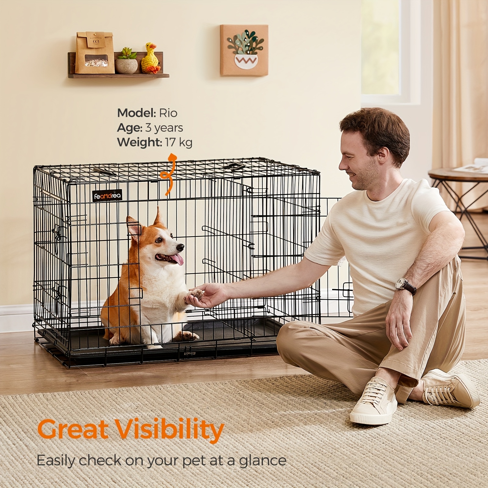 TEMU Cage pour chien, panneau de séparation réglable, cage pour chien pliable de 36,4 pouces avec 2 portes, plateau amovible, cage pour chien en