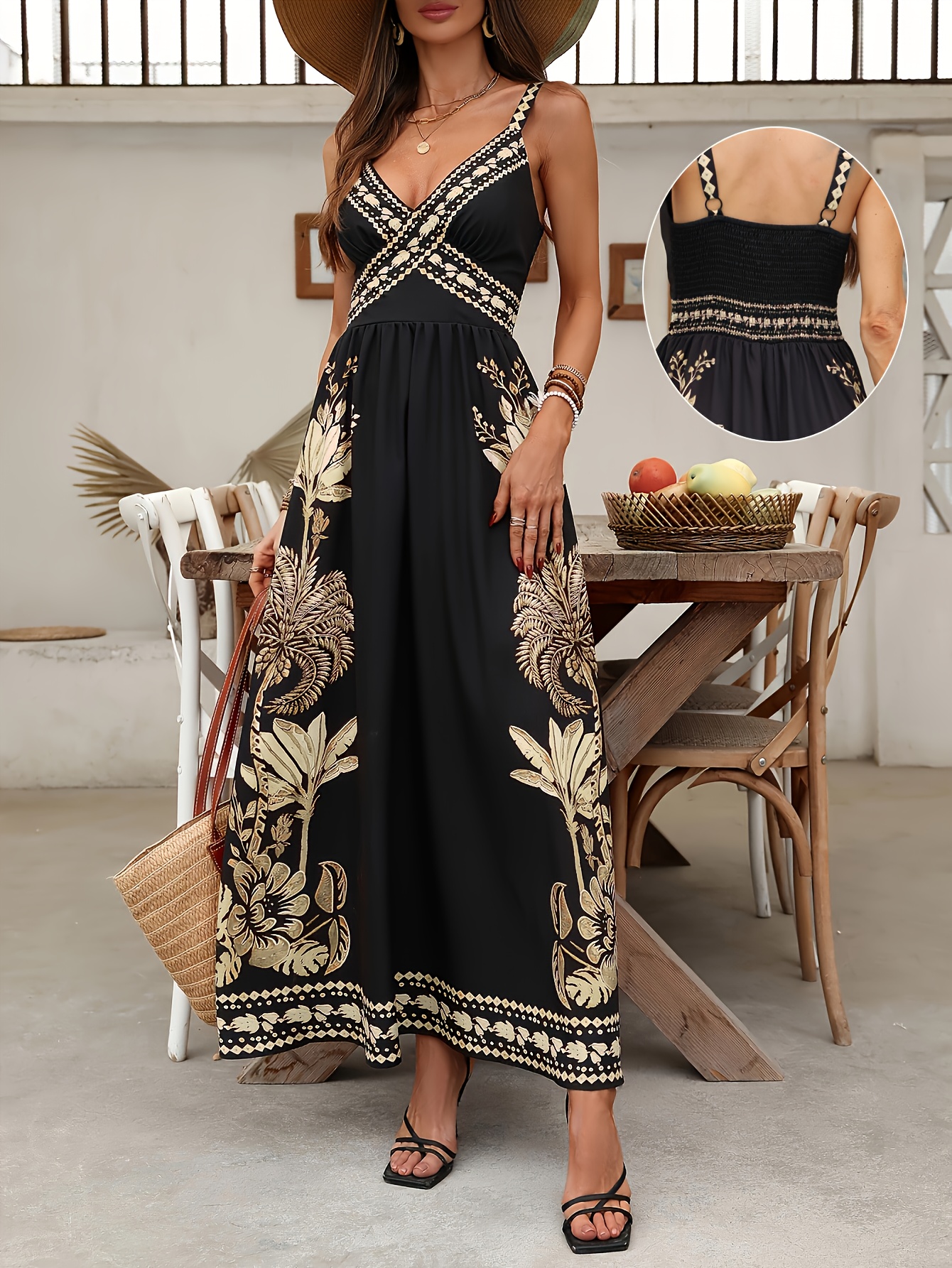 womens floral maxi dress v neck a line beach dress floral Temu