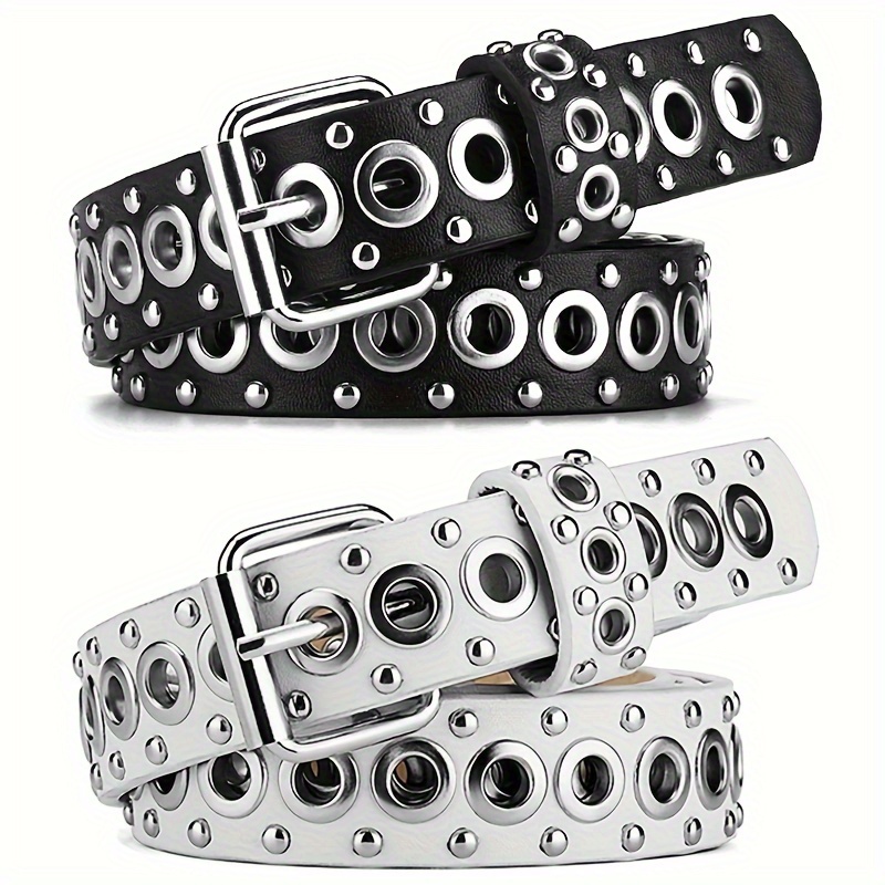 TEMU 2pcs Women's Belt Fashionable Rivet Belt Needle Belt Street Trend Punk Hiphop Style Y2k Belt With Skirt Jeans Belts