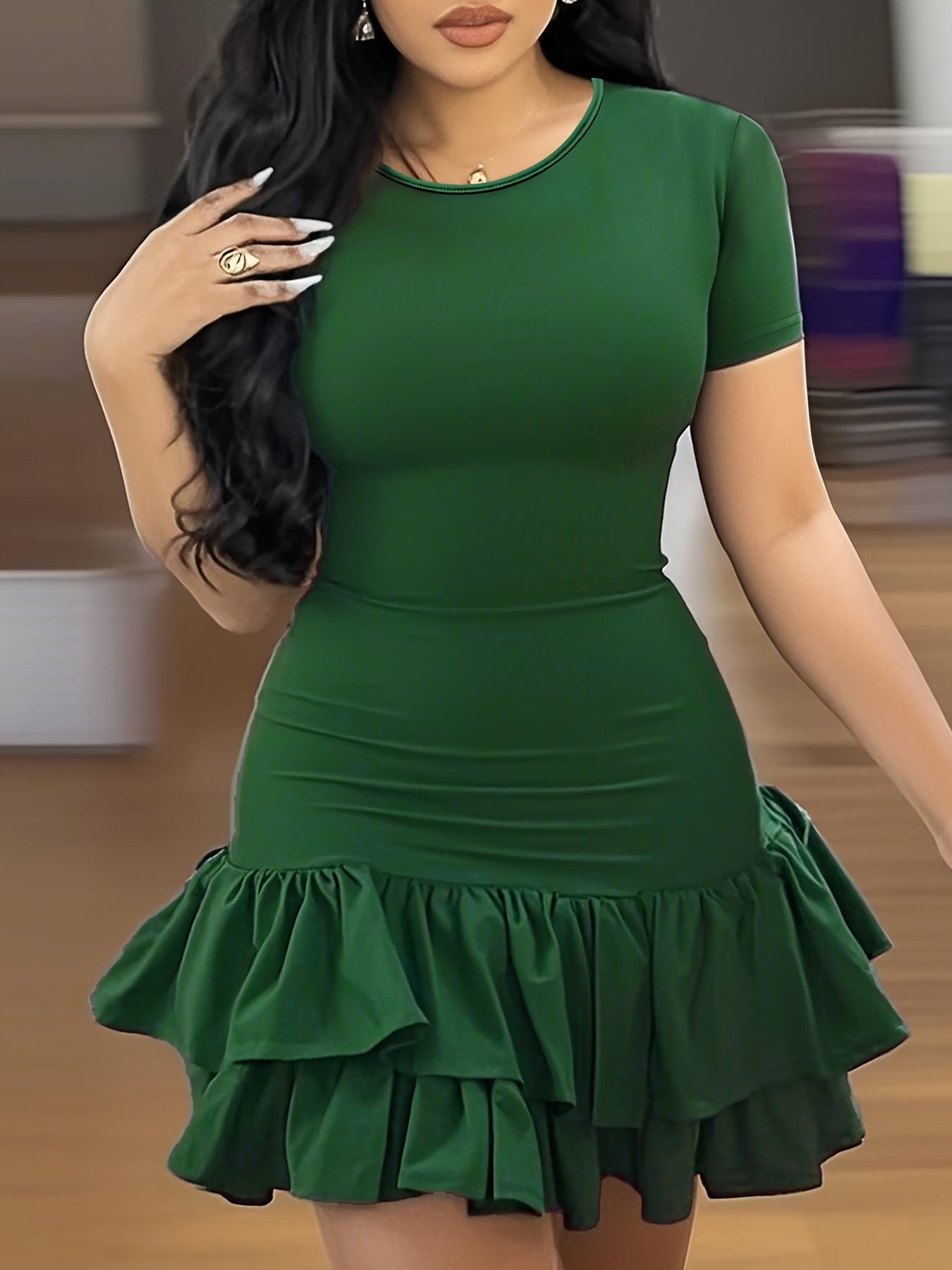 women's elegant emerald green party dress - deep v-neck long sleeve bodycon  mermaid with pleated detail, machine washable fall evening gown for &  formal events, formfitting silhouette - women's clothing - Temu