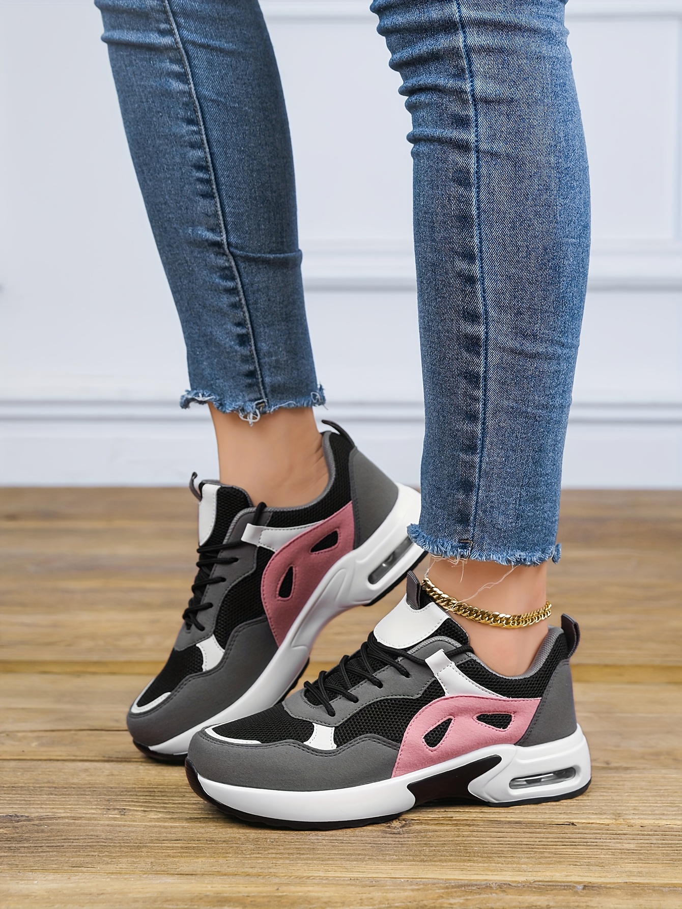 [Sneakers] Ladies' Air Cushion Height-Increasing Shoes, Breathable And Stylish Women'S Running Shoes - Featuring Air-Cushioned Soles, Lightweight, Non-Slip, with a Highly Breathable Mesh Upper, Suitable for Casual Outdoor Sports