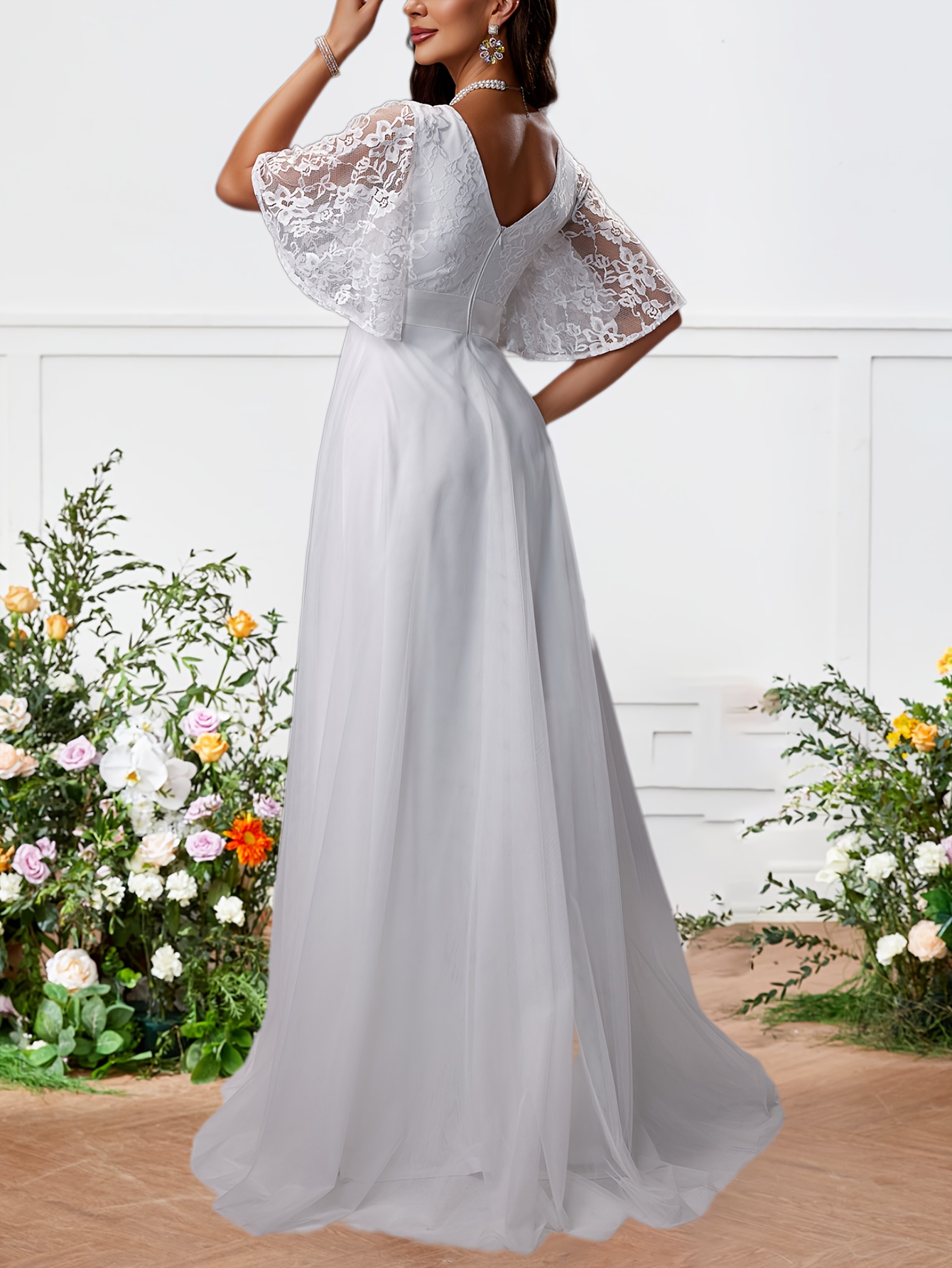 knee length dresses for ladies Classic Long Sleeve Ball Gown Lace Overlay Wedding Dress – Rosymae