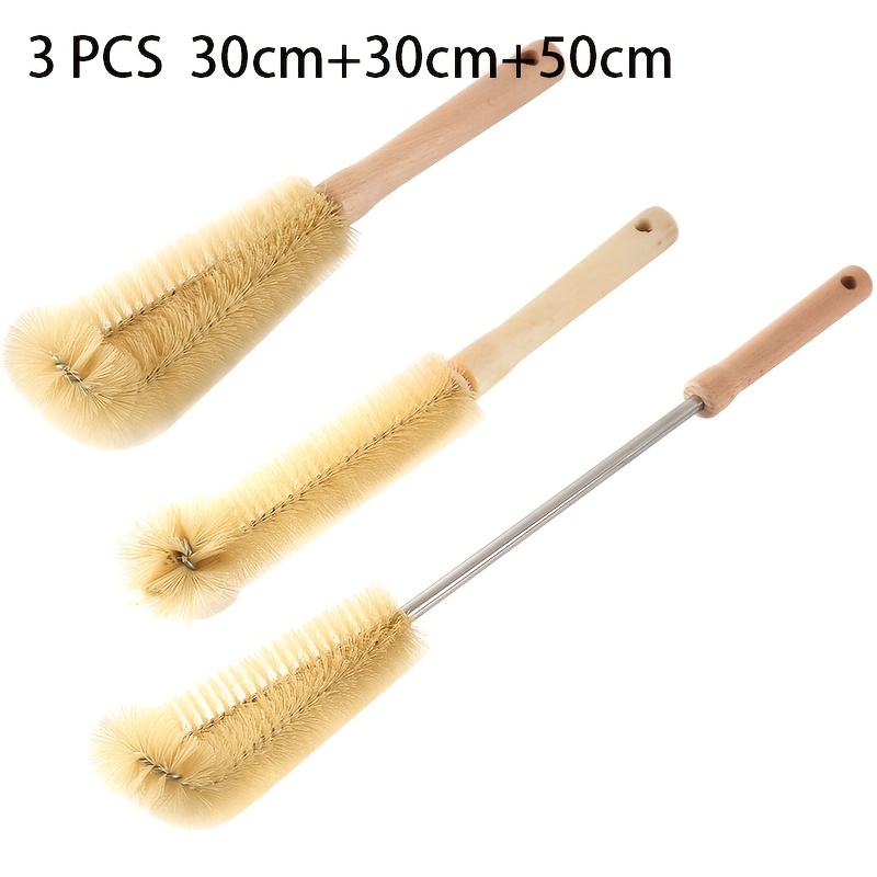 TEMU Set de 3 brosses à tasse à long manche, 30/30/50 cm, multi-tailles, à poils souples, avec manches en bois et en acier inoxydable, pour nettoyer