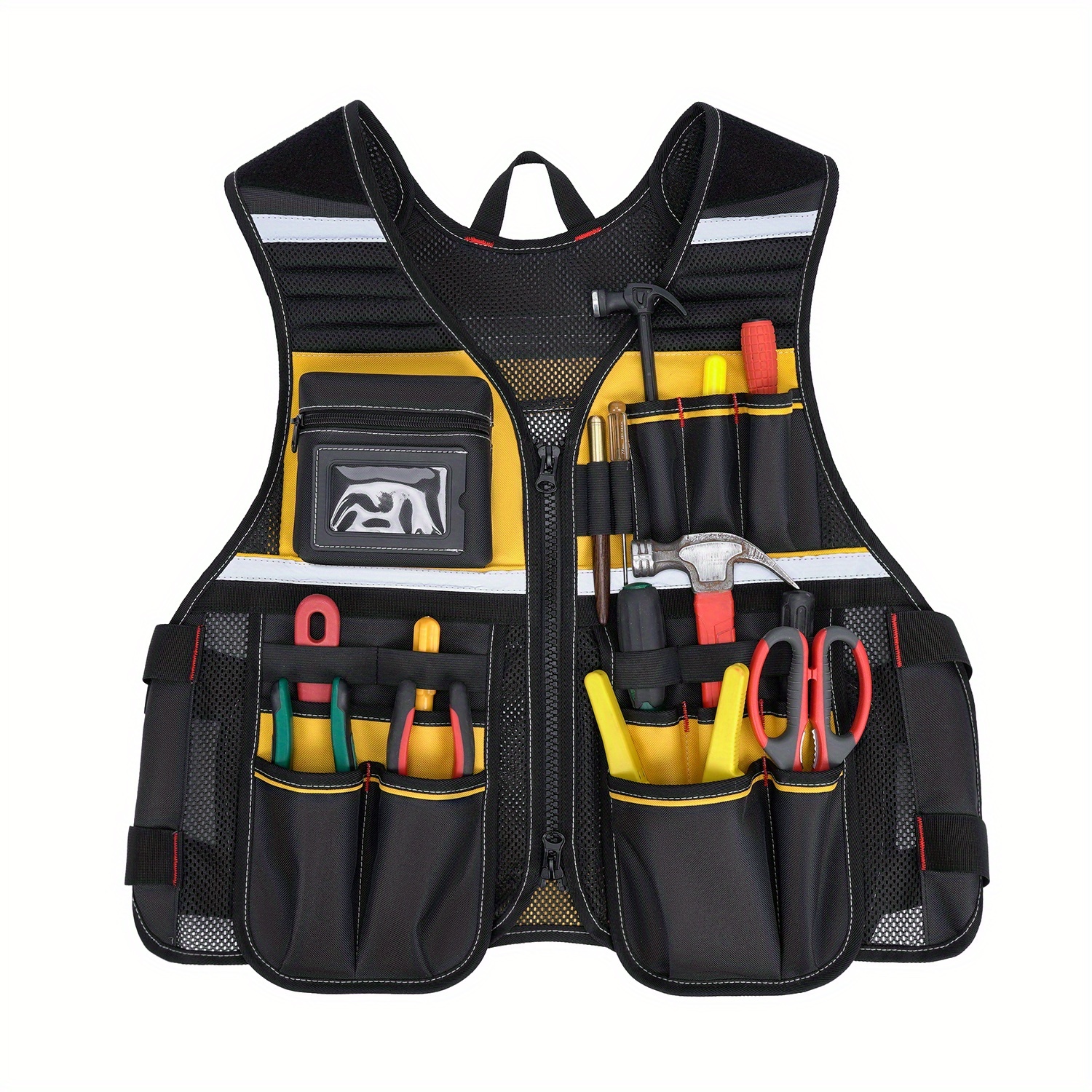 High Visibility Carpenter Vest With Multi Pockets – Heavy Duty Oxford Tool Pouch, Reflective Straps, Adjustable Fit For Electricians, Construction, DIY