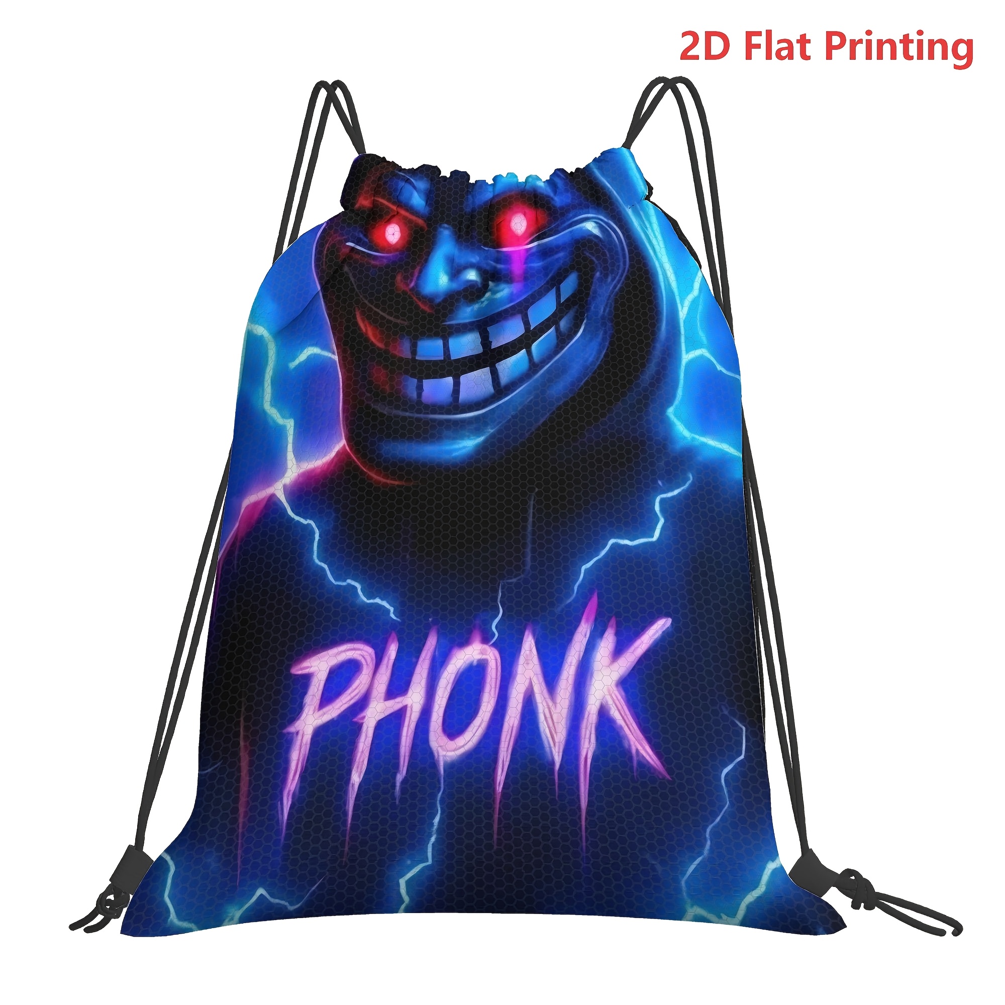 TEMU 1 stuk Trollface Hoodie 2D platte bedrukking tas met trekkoord reistas etui rugzak met print voor jongens en meisjes school schoentas