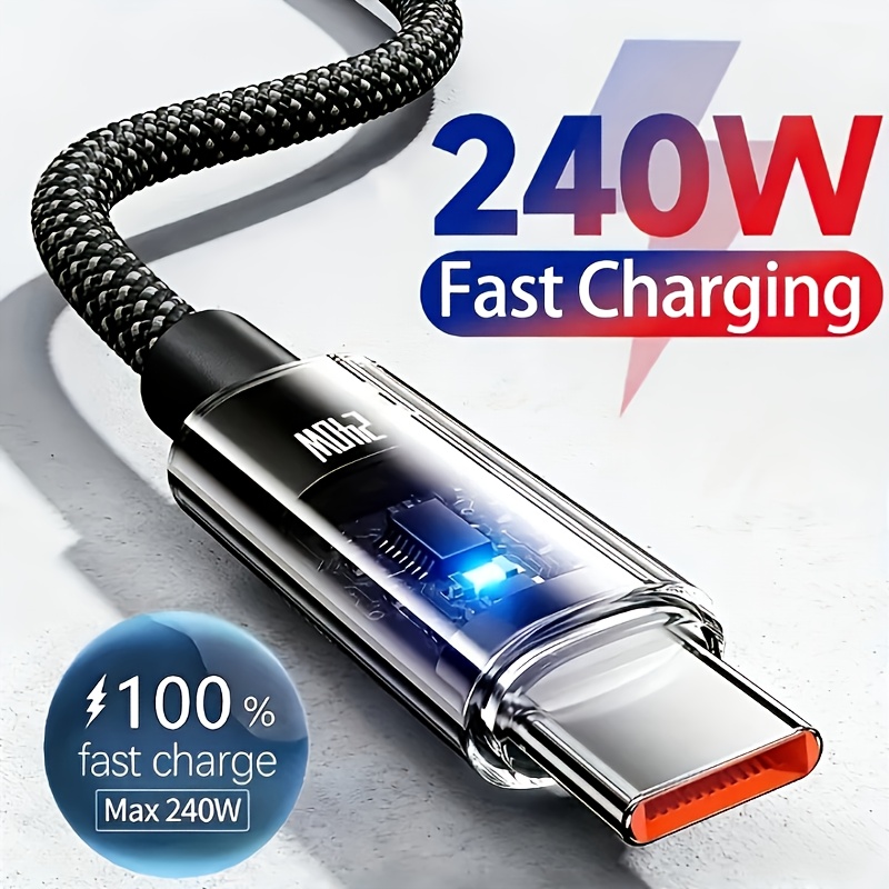 240W Fast Charging Cable Usb-To-C Type Super Fast Data Cable, Suitable for Samsung, Xiaomi, Huawei, Honor LED Light Display USB C Charger Data Cable, Notebook Fast Charging Data Cable