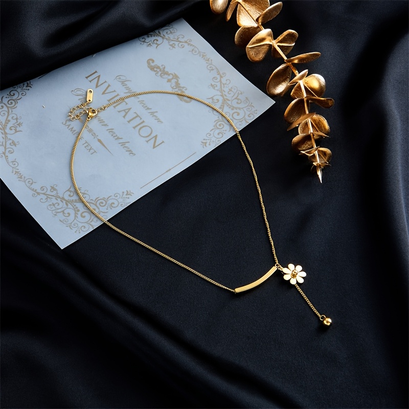Women's Minimalist Y-Shaped Golden Flower Pendant Necklace