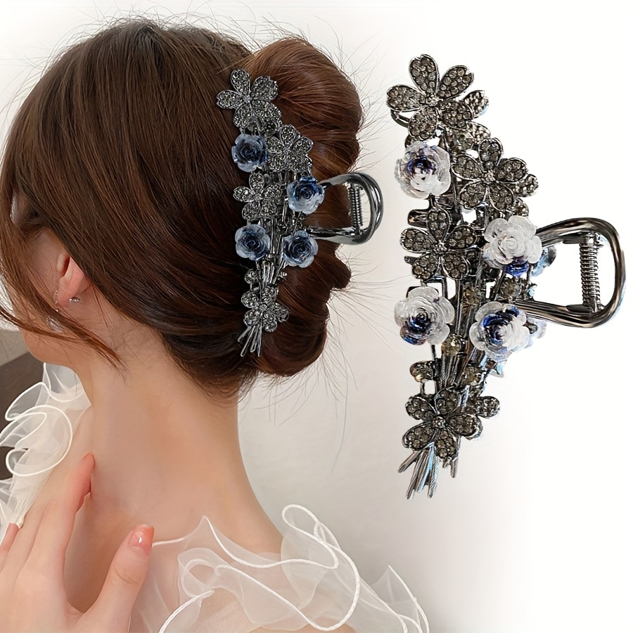 

Vintage Style Hair Claw Clip With Rhinestones, Zinc Alloy Metal, Elegant Black Accessory For Women