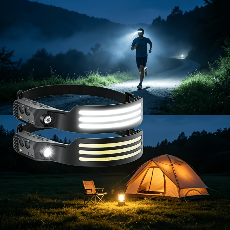 TEMU 2-pack Rechargeable Outdoor Headlamps With Motion-sensing Led Headlamps, Suitable For Camping, Hiking, Running, And Fishing. Bright Cob