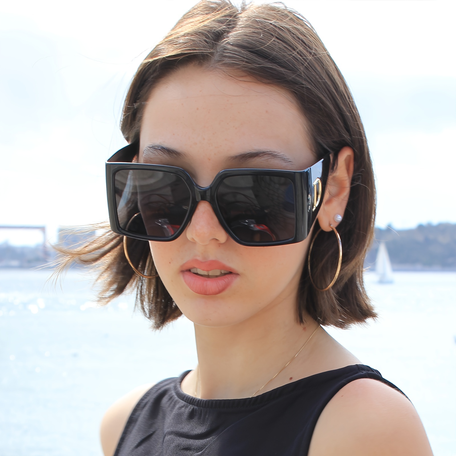 trendy oversize glasses women uv400 protection square - Temu display picture 1