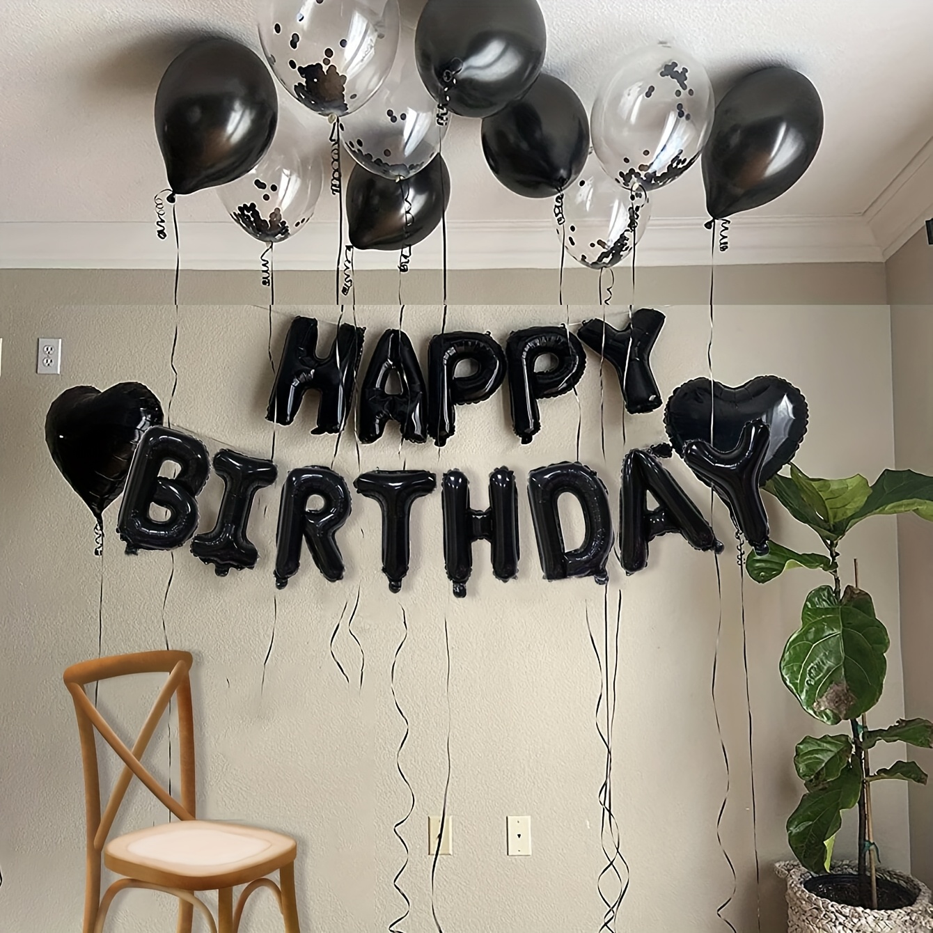 

27pcs 16-inch Birthday Letter Balloons, Thickened Black Sequin Aluminum Film Balloons, Birthday Party Decorations