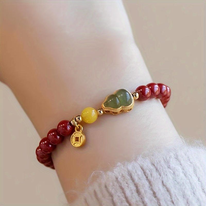 

1pc Calabash Cinnabar Bead Bracelet, Lucky Bracelet, Gift For Women/men