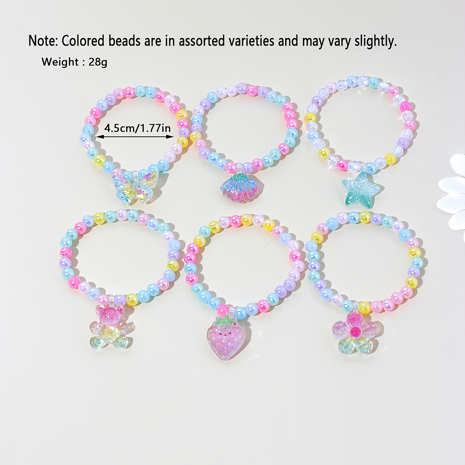 Image of 6pcs Random Bead Bracelet With Cute Pendant Sets For Little Girls Jewelry Sets, Party Favors Accessories For S Girls Goodie Bags Fillers Classroom Prizes, Birthday Gift