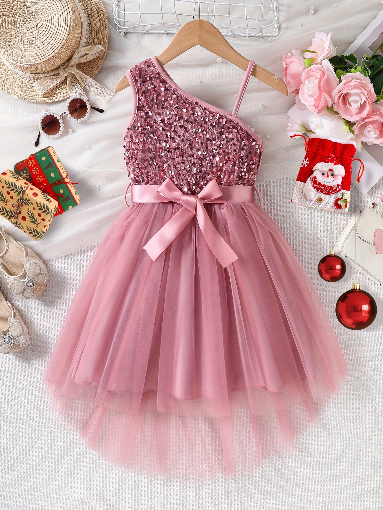 valentines day girls mesh sequin sleeveless one shoulder dress suitable for   and parties