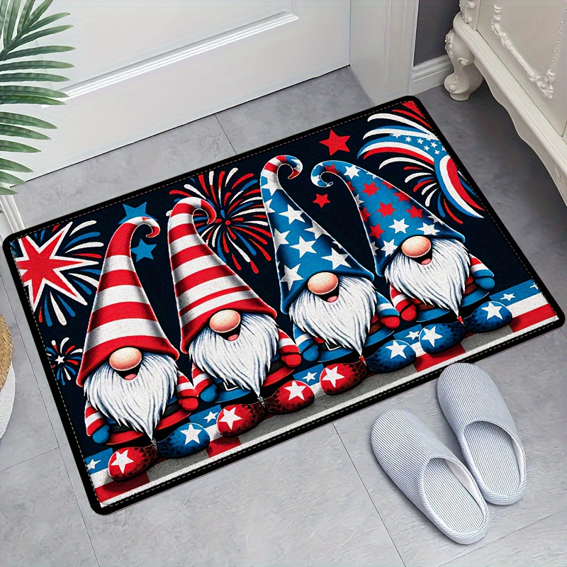 

1pc, Anti-slip Flannel Patriotic Independence Day Gnome Door Mat, For Bedroom, Living Room, Bathroom, Washable, Kitchen Entrance, Comfort Standing Pad, Easy Clean, Room Decor, Entryway Decor