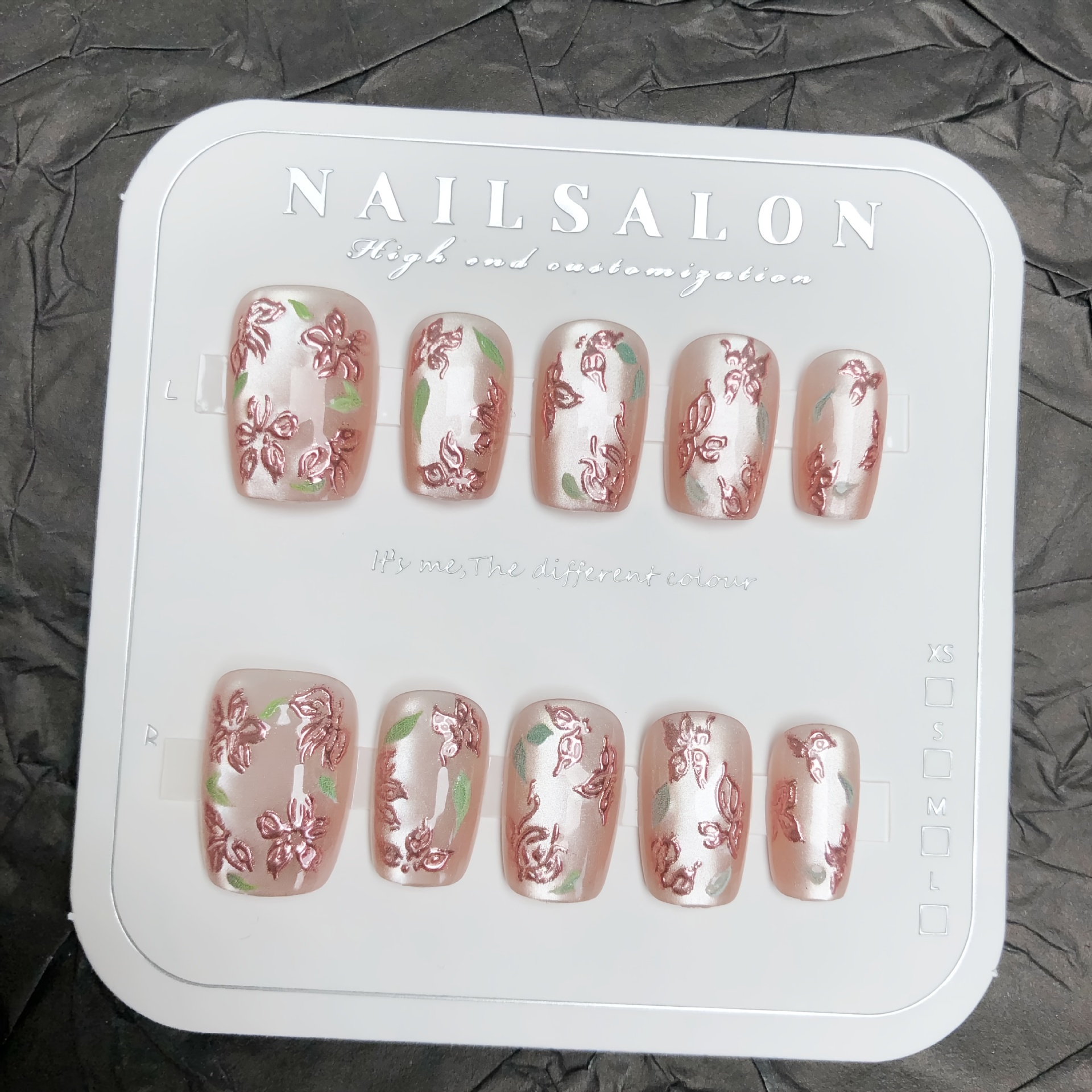 TEMU 10pcs Rose Eye Floral Press-on Nail Set, Detachable, Romantic, Brightening, Elegant, Suitable For Fashion, Festivals, And As A Diy Gift For Women