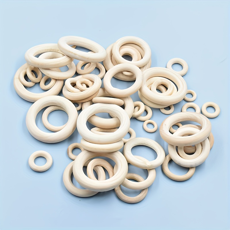 Image of 60pcs Natural Wood Rings For Making - 6 Sizes Smooth Wooden Craft Rings For Pendants, Connectors, Keychains & Bracelet Bead Blanks - Craft Supplies For Beginners & , Pendant Creation, Uniform Texture