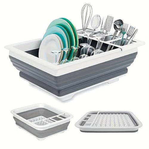 collapsible bowl and dish drying rack with utensil holder space saving for home rvs camping 1 plastic plate rack suitable for travel trailers and motorhomes